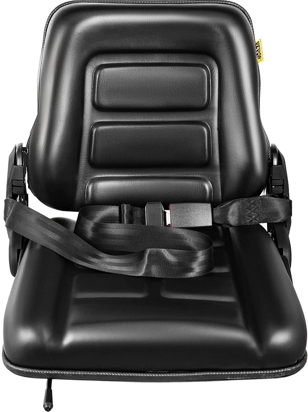 vevor universal forklift seat black pvc tractor seat, 6"/150mm adjustable mower seat foldable seat including seat belt&amp;seat switch, 18.5" x 20" x 18" skid steer seat fit forklift, tractor, skid loader