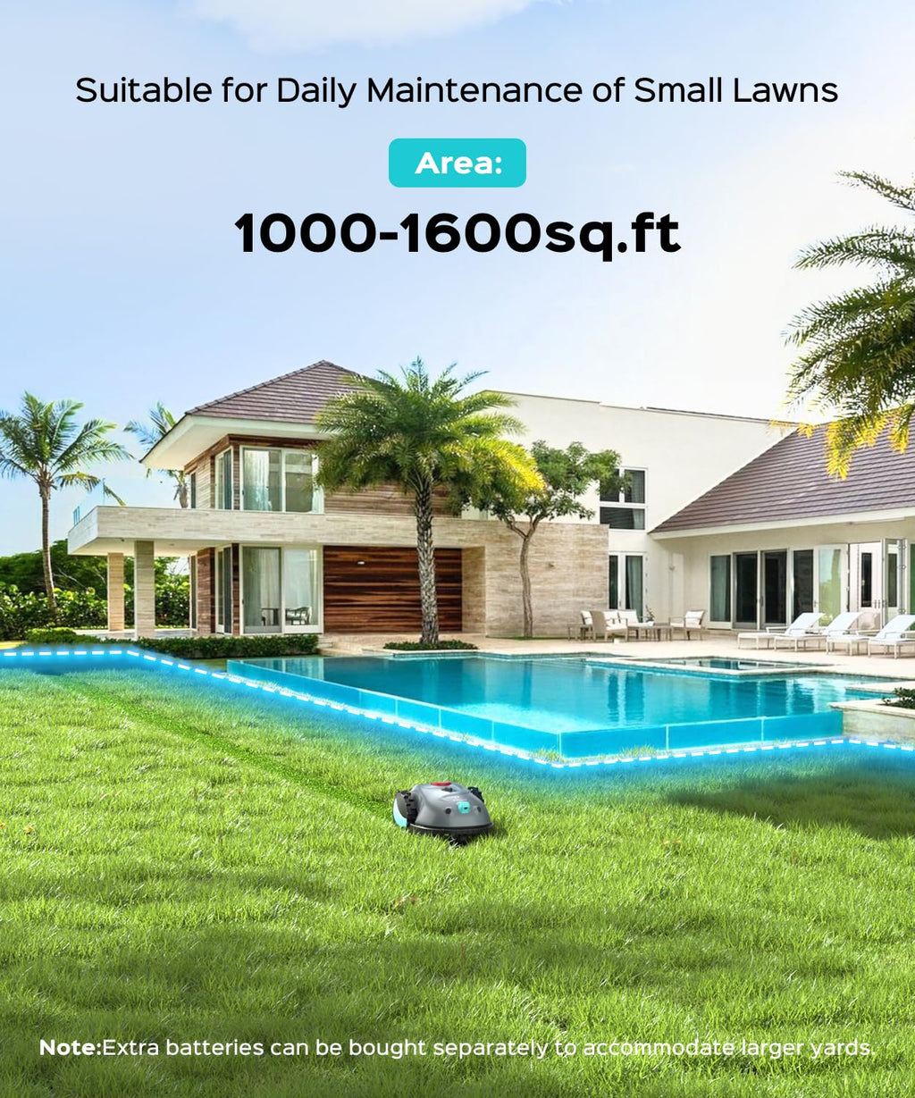V100 Robotic Lawn Mower – Visual Navigation &amp; Smart Obstacle Avoidance, Adjustable Cutting Height 0.8–2.4 in, Low-Noise Auto Mowing for Small Lawns up to 1,600 sq ft