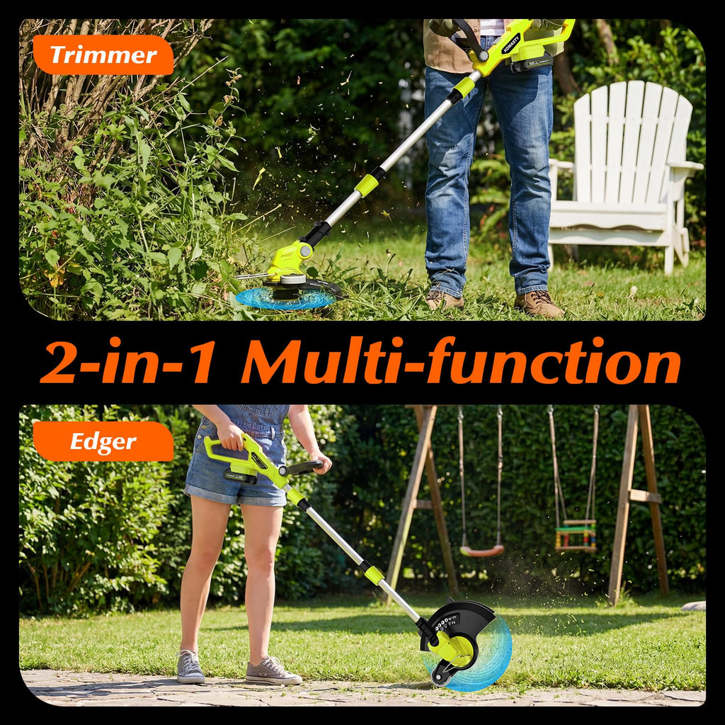 20V Electric Weed Wacker Cordless Edger Lawn Tool 2 X 2.0Ah Battery Powered Weed Eater with Charger, 12 Inch Lightweight String Trimmer, Auto Line Feed Grass Cutter Lawn Mower for Small Yard Garden