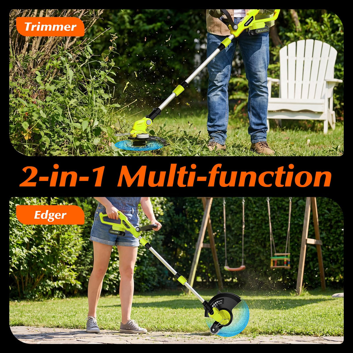 20V Electric Weed Wacker Cordless Edger Lawn Tool 2 X 2.0Ah Battery Powered Weed Eater with Charger, 12 Inch Lightweight String Trimmer, Auto Line Feed Grass Cutter Lawn Mower for Small Yard Garden