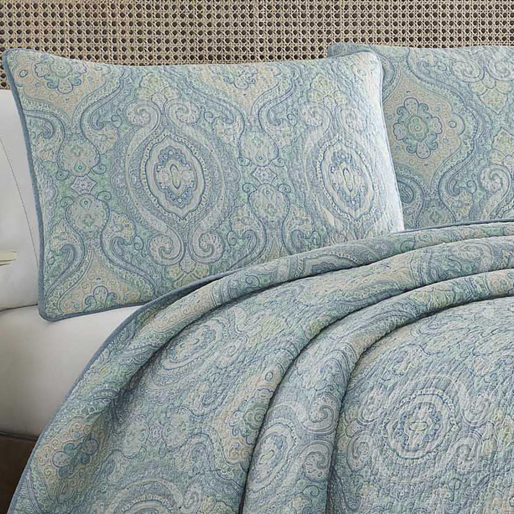 Tommy Bahama  Turtle Cove Blue Cotton Quilt Set