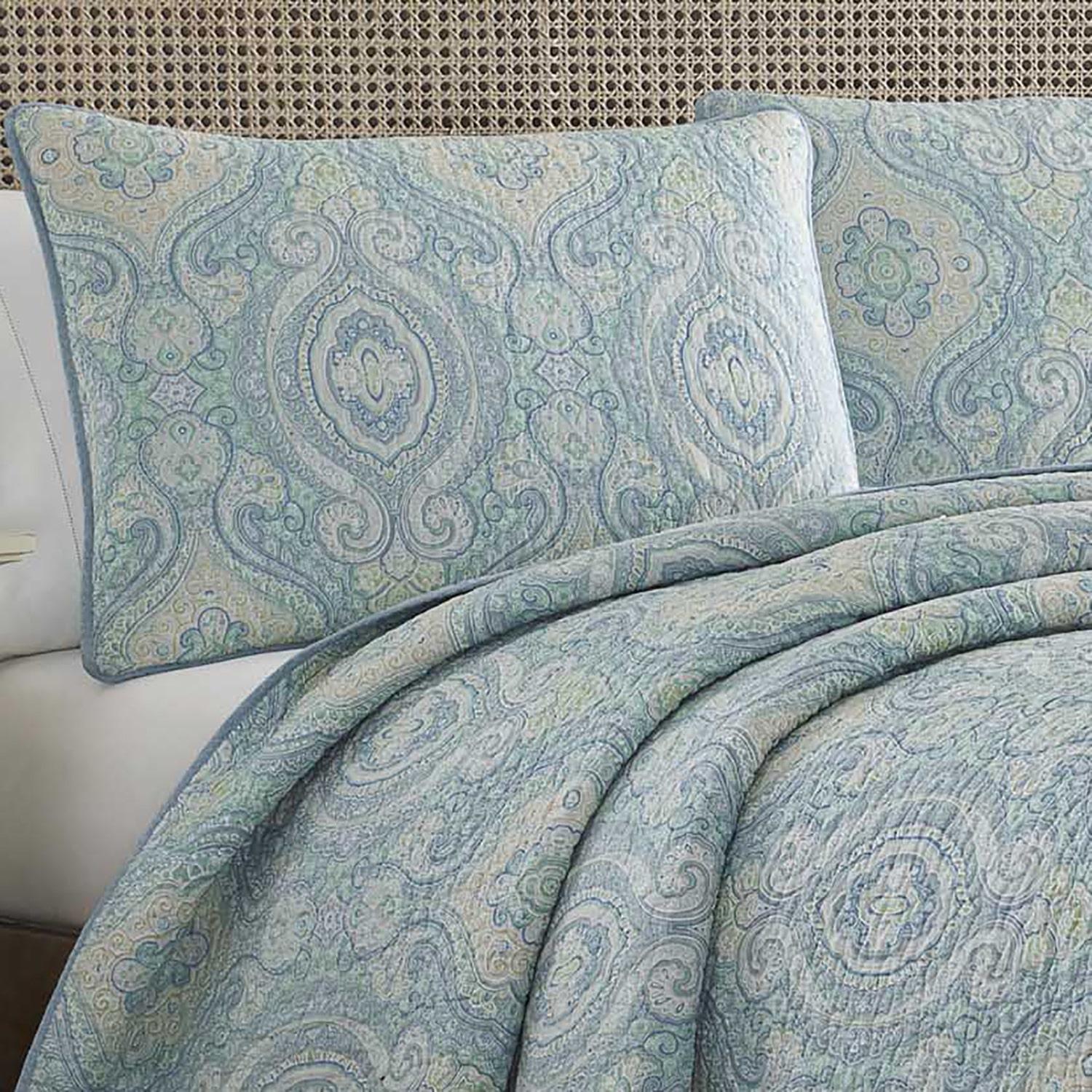 Tommy Bahama  Turtle Cove Blue Cotton Quilt Set