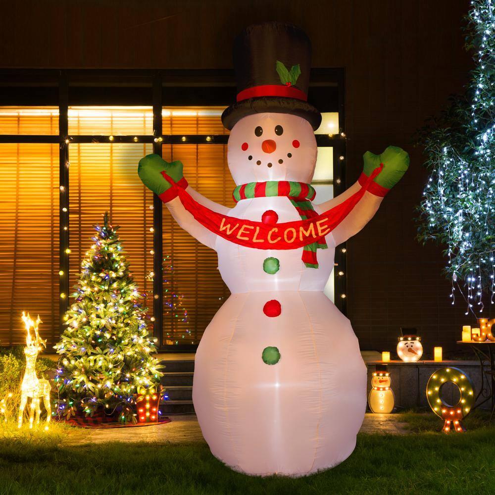 12 ft. Lighted Inflatable Snowman with Welcome Decor