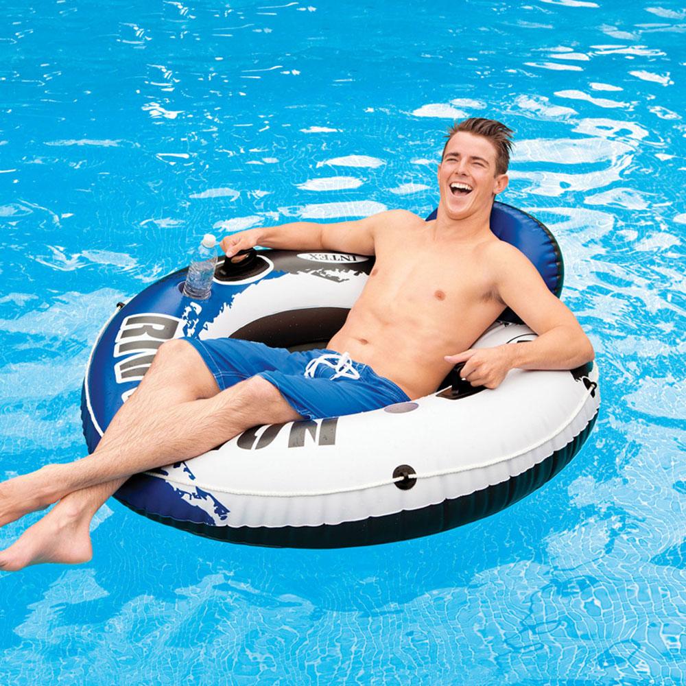 River Run 1 Person Floating Tube (4 Pack) and 12 Volt  Electric Air Pump