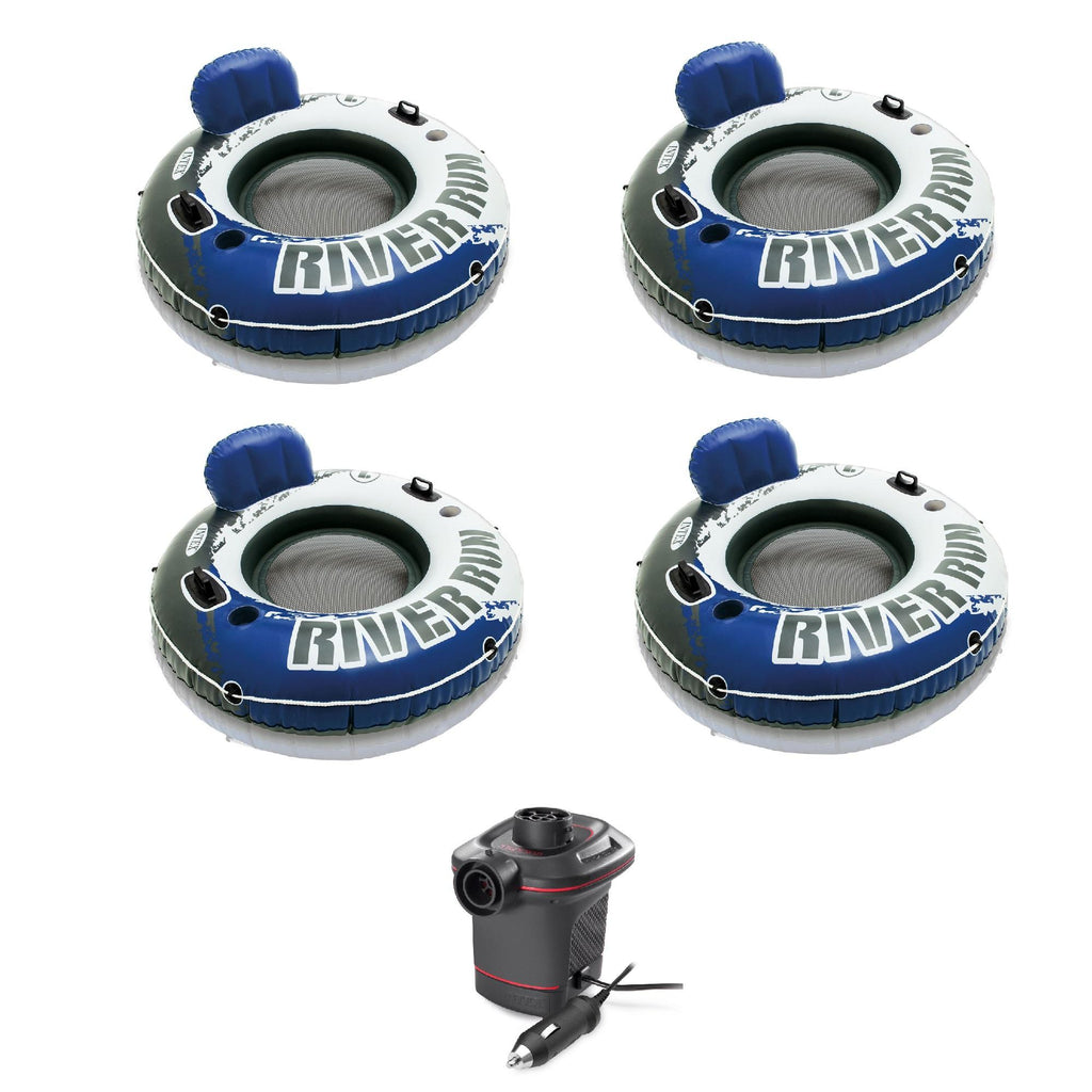 River Run 1 Person Floating Tube (4 Pack) and 12 Volt  Electric Air Pump