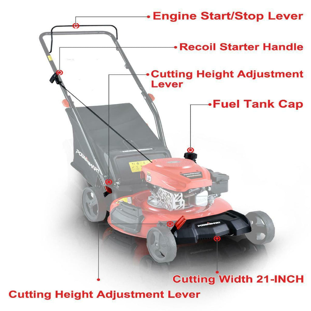 PowerSmart 21-in 3-in-1 Lawn Mower Easy Gas Push Start in Adjustable Height