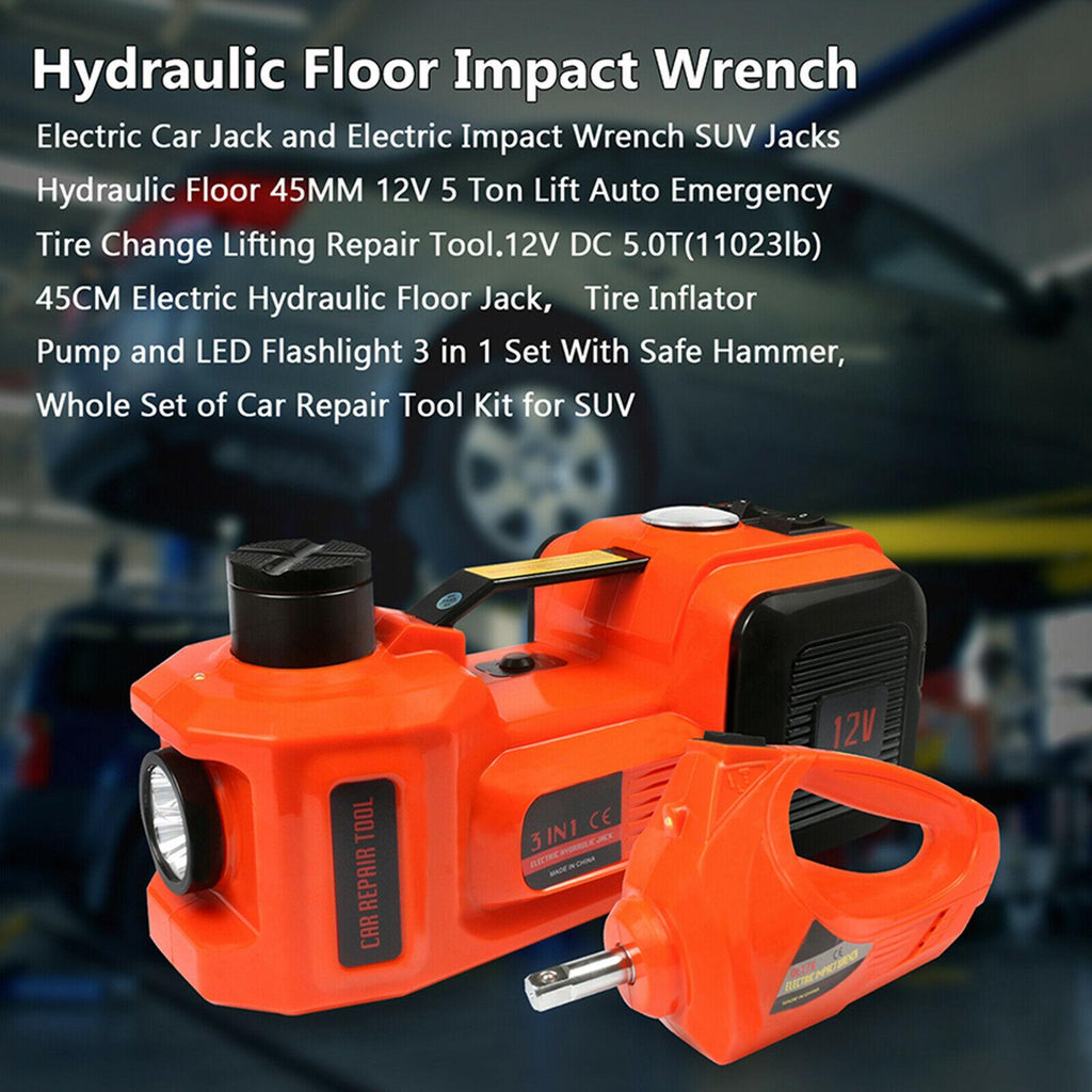 5 Ton Car Jack Lift 12V 5T Electric Hydraulic Floor Jack with Impact Wrench Set