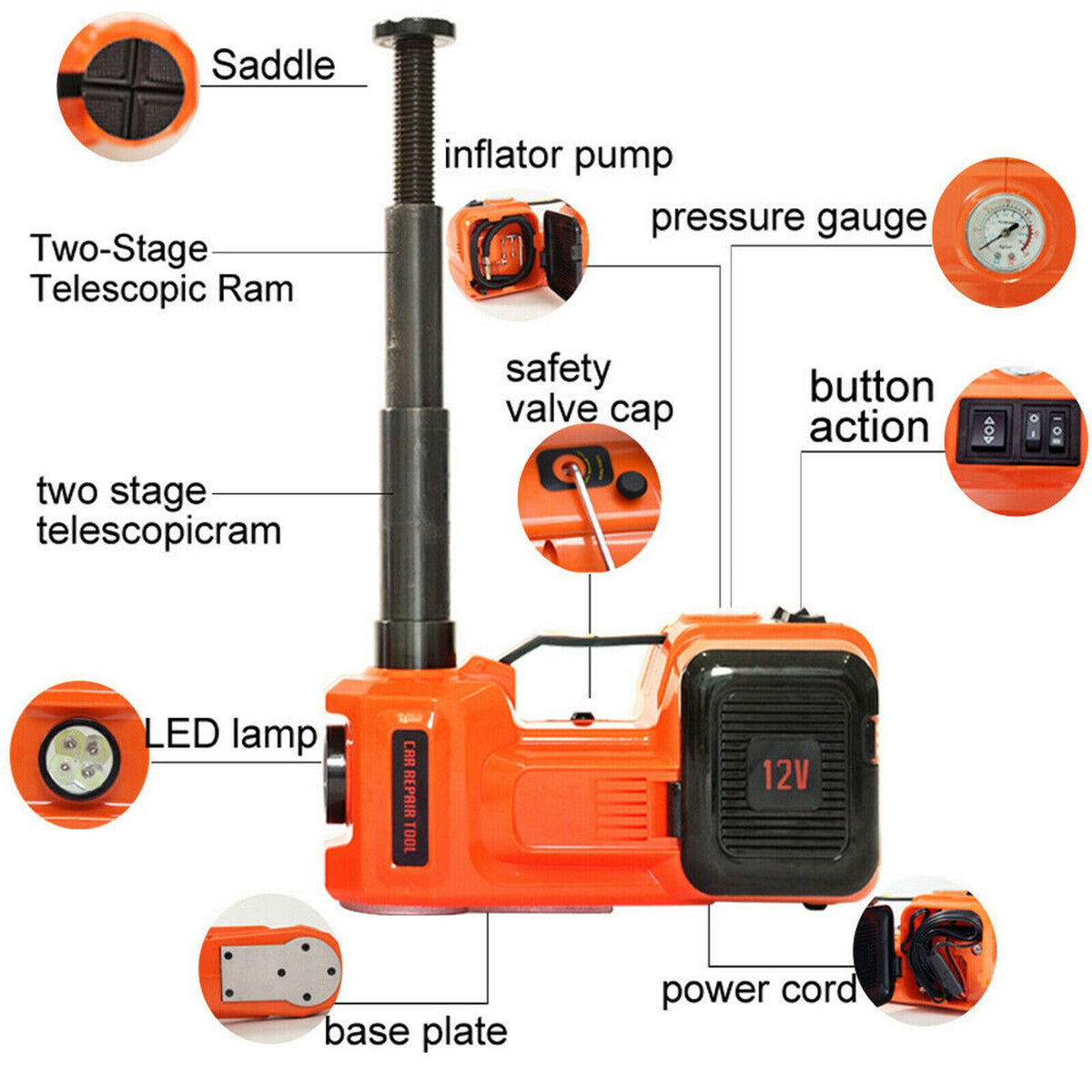 5 Ton Car Jack Lift 12V 5T Electric Hydraulic Floor Jack with Impact Wrench Set