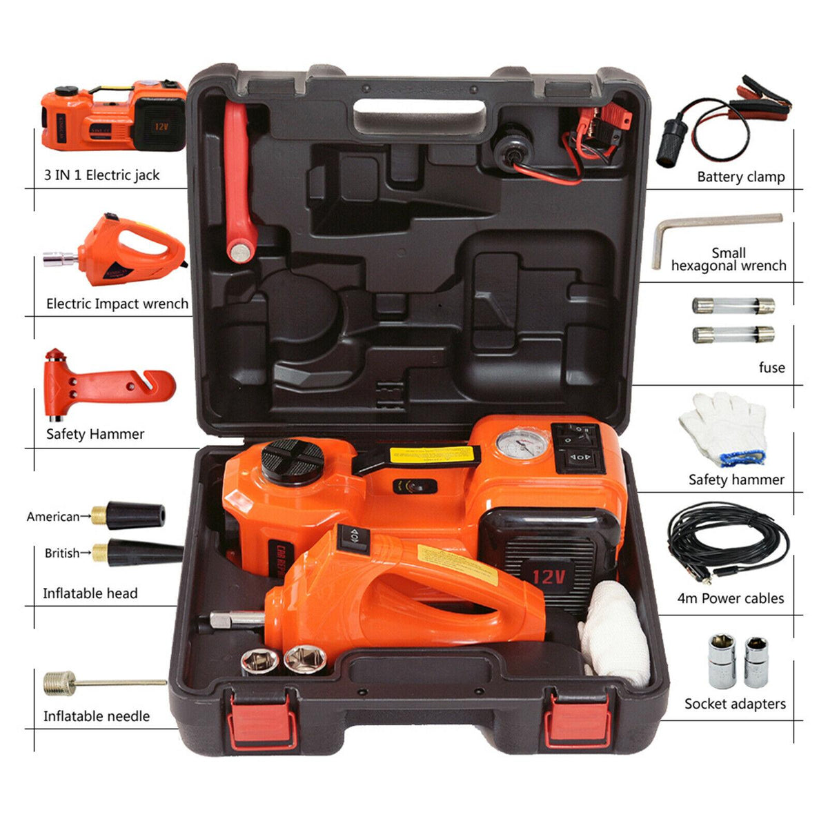 5 Ton Car Jack Lift 12V 5T Electric Hydraulic Floor Jack with Impact Wrench Set