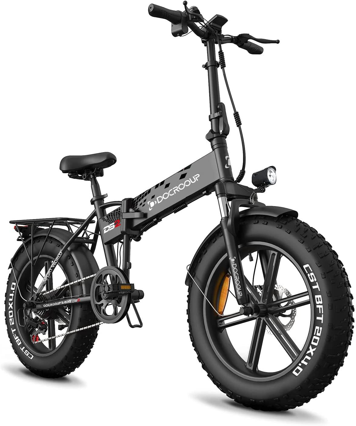 Folding Electric Bike Adults - 28mph 50 Mile Ran4 Hours Fast Char750w Motor City Snow Beach Ebike Docrooup Ds2 Electric Bicycle Cruise Control Electric Bike for Adults Fat Tire[USA Warehouse]
