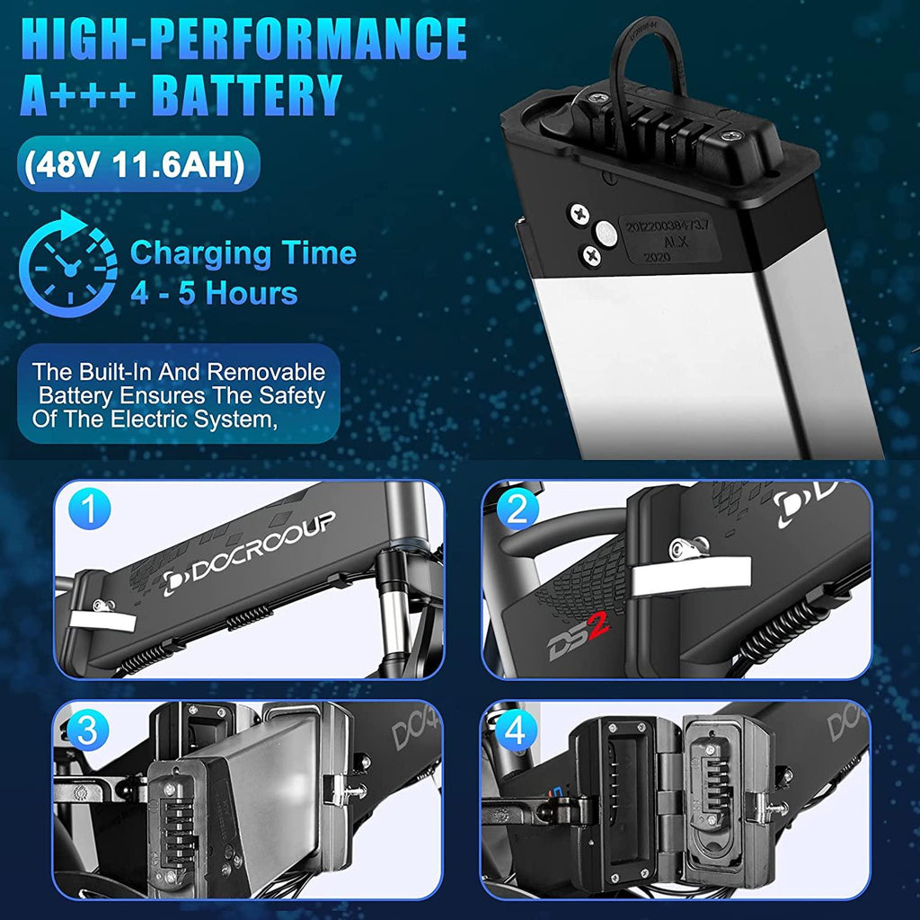 Folding Electric Bike Adults - 28mph 50 Mile Ran4 Hours Fast Char750w Motor City Snow Beach Ebike Docrooup Ds2 Electric Bicycle Cruise Control Electric Bike for Adults Fat Tire[USA Warehouse]
