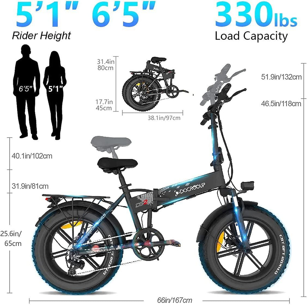 Folding Electric Bike Adults - 28mph 50 Mile Ran4 Hours Fast Char750w Motor City Snow Beach Ebike Docrooup Ds2 Electric Bicycle Cruise Control Electric Bike for Adults Fat Tire[USA Warehouse]