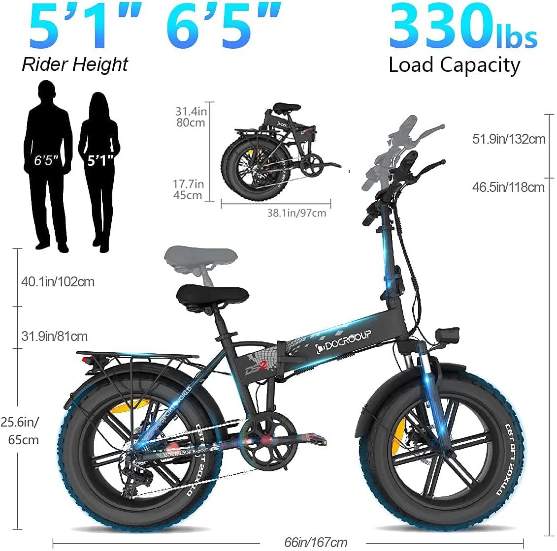 Folding Electric Bike Adults - 28mph 50 Mile Ran4 Hours Fast Char750w Motor City Snow Beach Ebike Docrooup Ds2 Electric Bicycle Cruise Control Electric Bike for Adults Fat Tire[USA Warehouse]