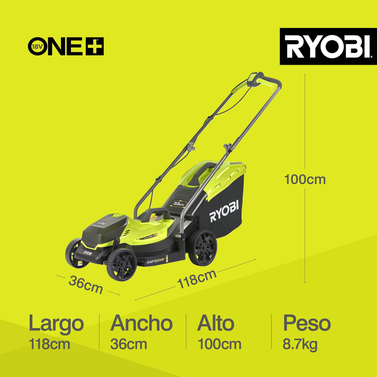 18V ONE+ OLM1833B Cordless Lawnmower - 33cm Cutting Width, Without Battery &amp; Charger, Compact for Small Lawns