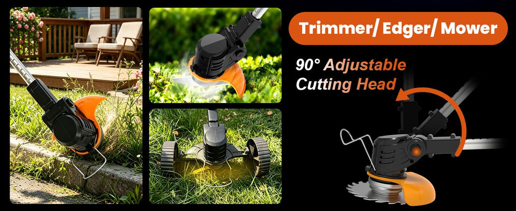 Electric Weed Wacker Cordless Battery Powered Weed Eater, String Trimmer with 2 Battery Operated&amp;Wheels&amp;Metal Blades, Lightweight 4 in 1 Grass Trimmer/Brush Cutter/Lawn Edger/Mower for Garden Yard