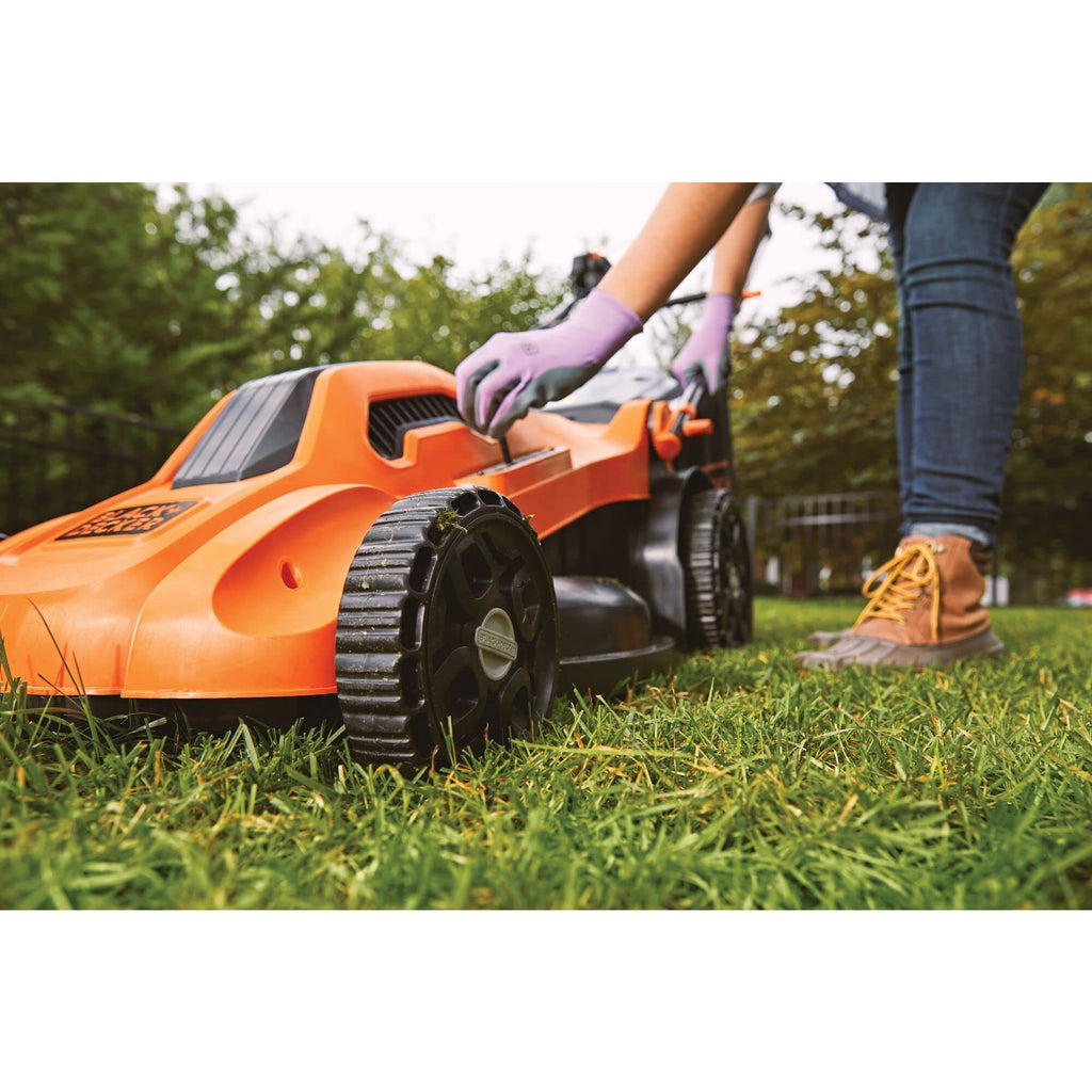 Electric Push Lawn Mower, Corded, 13 Amp, 20-Inch Cutting Deck, 6 Setting Height Adjustment, Compact Storage, Collection Bag (BEMW213)