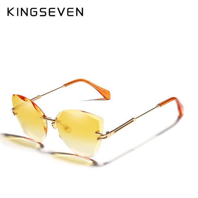Design Rimless Fashion Cat Eye Gradient Driving UV400 Clear Vintage Sunglasses