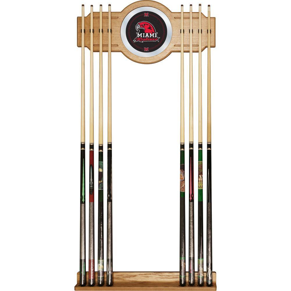 Miami University Ohio 30 in. Wooden Billiard Cue Rack with Mirror