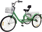 Adult Tricycle Single Speed,Three-Wheeled Cruise Trike with Front &amp; Rear Baskets for Recreation, Shopping, Picnics Exercise,Men's Women's Tricycles