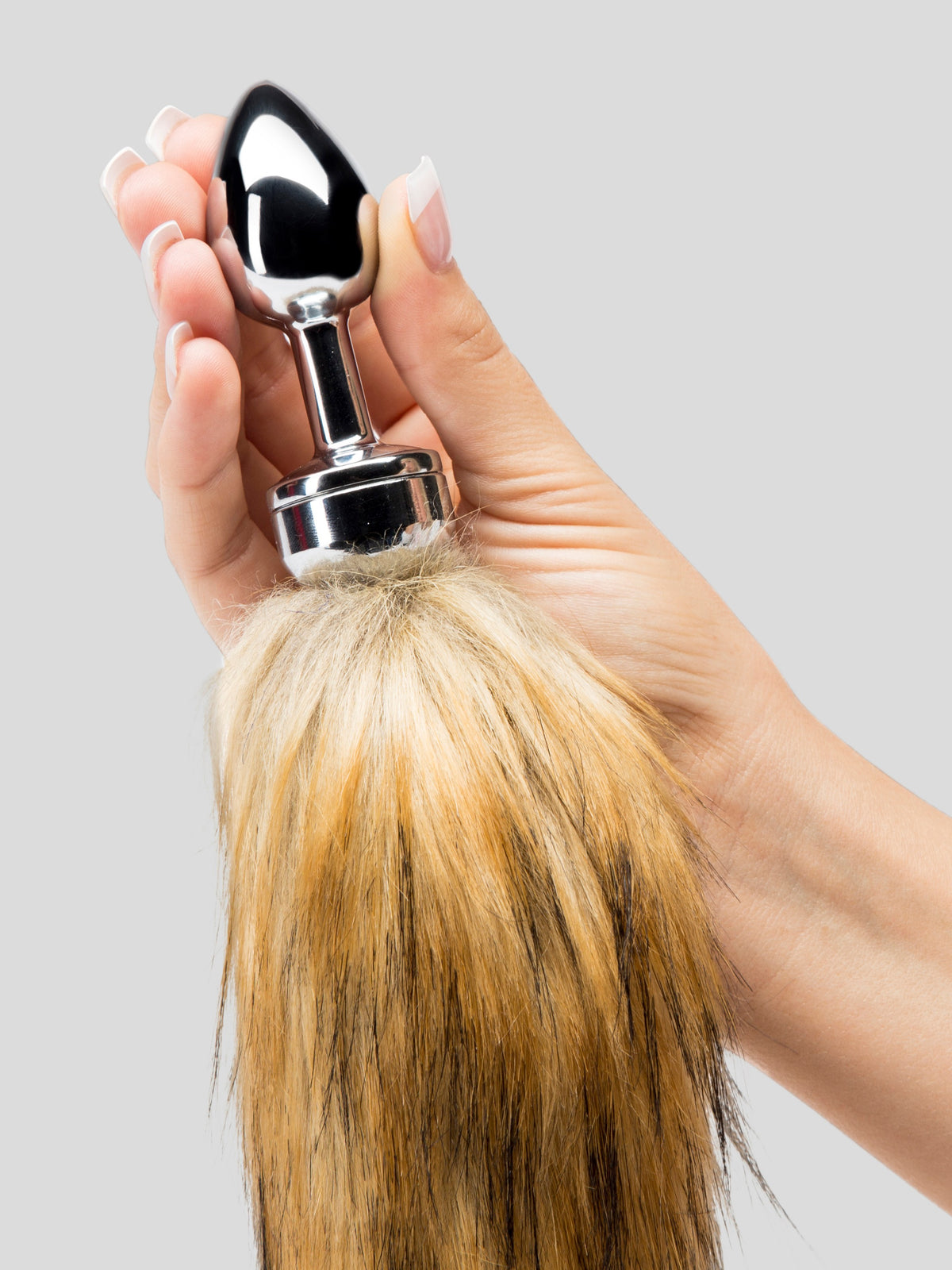 DOMINIX Deluxe Stainless Steel Medium Faux Fox Tail Butt Plug, Silver
