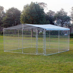 PawHut 10' x 10' x 6' Outdoor Chain Link Box Kennel Dog House with Cover - Silver