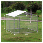 PawHut 10' x 10' x 6' Outdoor Chain Link Box Kennel Dog House with Cover - Silver