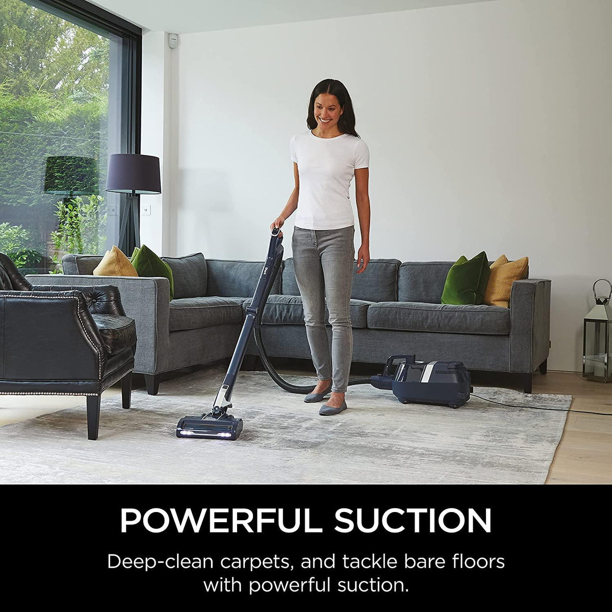 Shark CZ351 Pet Canister Vacuum, Bagless, Corded with Self-Cleaning Brushroll &amp; PowerFins, Navy &amp; Silver