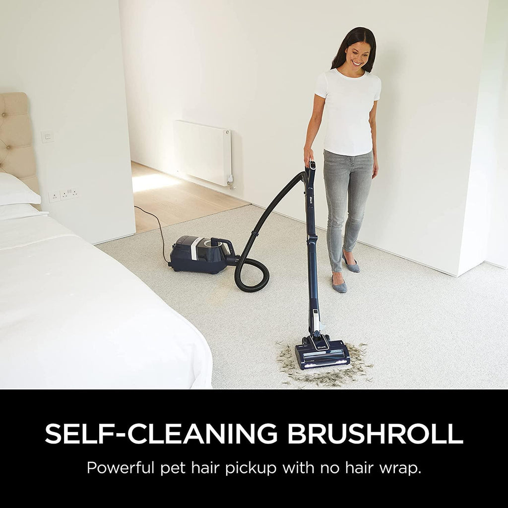 Shark CZ351 Pet Canister Vacuum, Bagless, Corded with Self-Cleaning Brushroll &amp; PowerFins, Navy &amp; Silver
