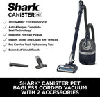 Shark CZ351 Pet Canister Vacuum, Bagless, Corded with Self-Cleaning Brushroll &amp; PowerFins, Navy &amp; Silver