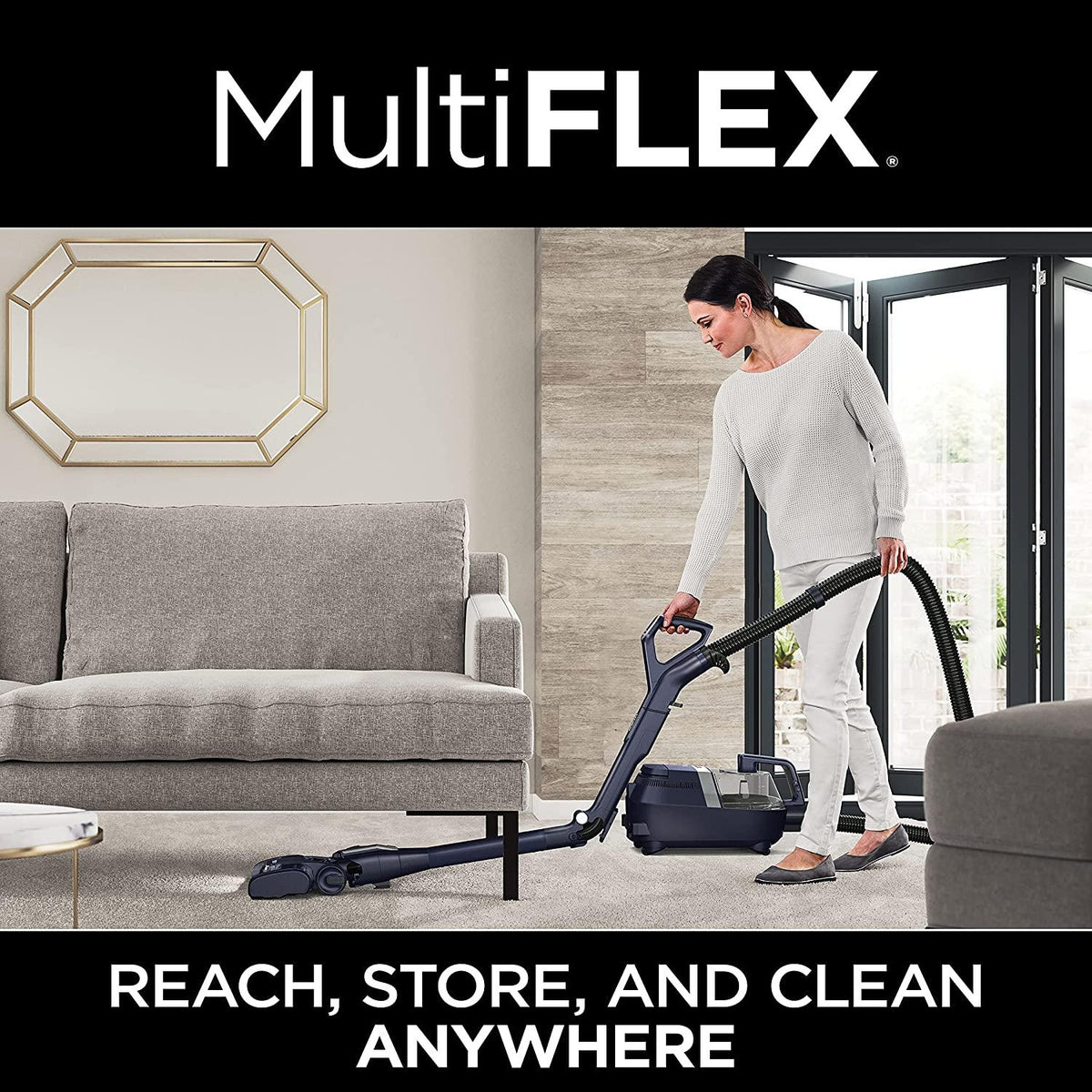 Shark CZ351 Pet Canister Vacuum, Bagless, Corded with Self-Cleaning Brushroll &amp; PowerFins, Navy &amp; Silver