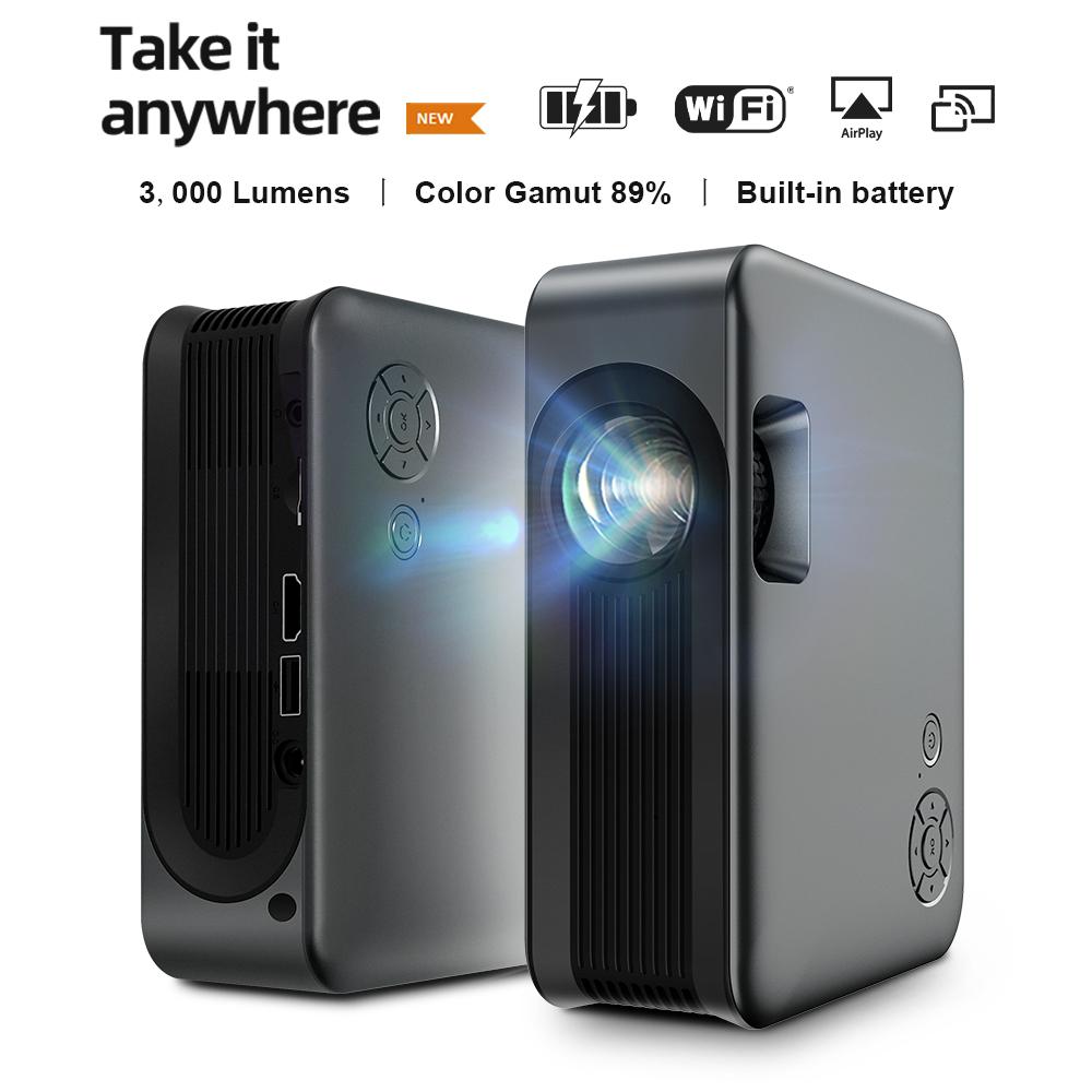 aun mini projector smart tv wifi portable home theater cinema battery sync phone