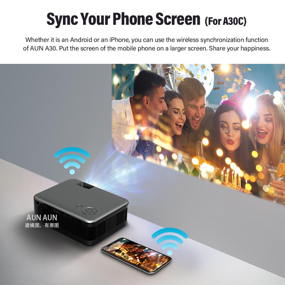 aun mini projector smart tv wifi portable home theater cinema battery sync phone