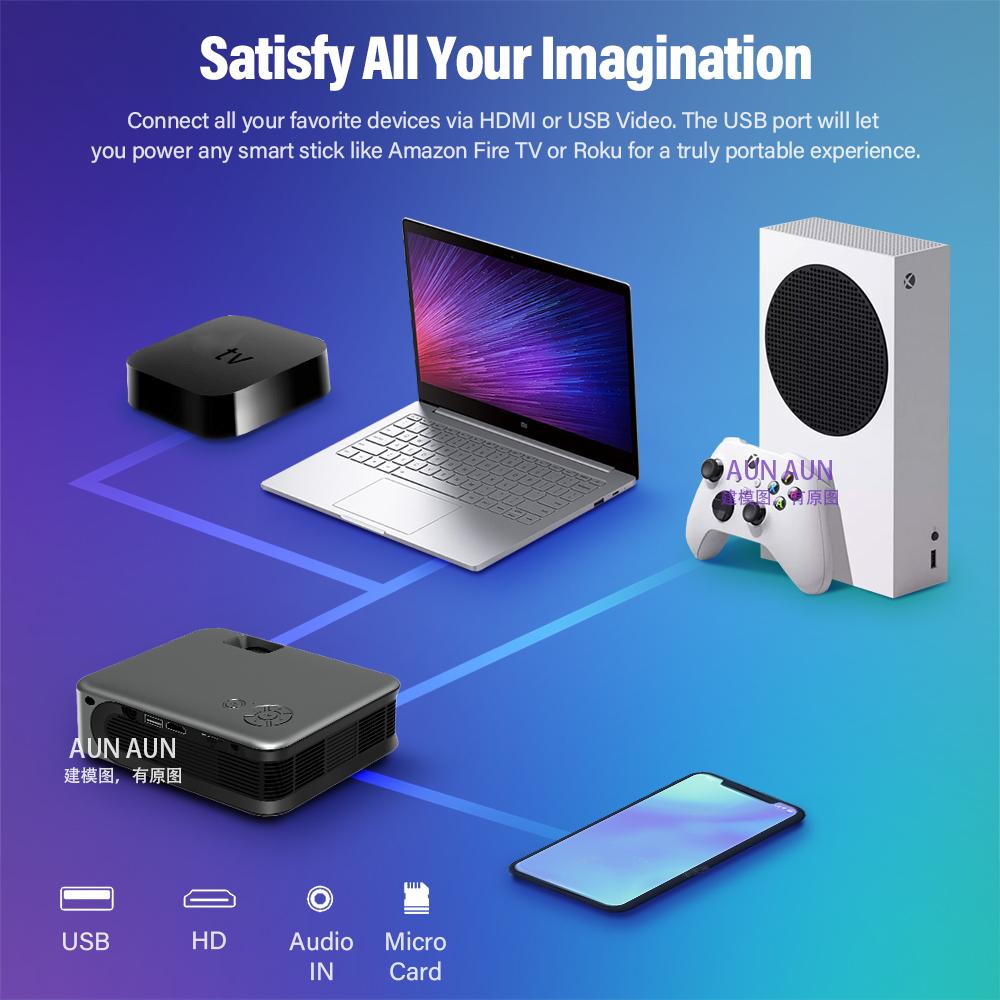 aun mini projector smart tv wifi portable home theater cinema battery sync phone
