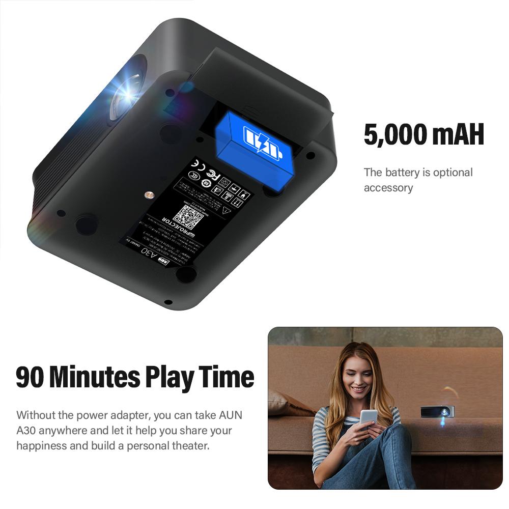 aun mini projector smart tv wifi portable home theater cinema battery sync phone
