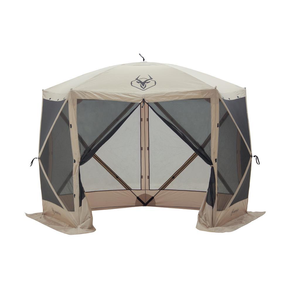 115 in. x 106 in. x 85 in. 5-Sided Tan UV and Water Resistant Roof Polyester and Mesh Portable Modern Gazebo