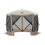 115 in. x 106 in. x 85 in. 5-Sided Tan UV and Water Resistant Roof Polyester and Mesh Portable Modern Gazebo