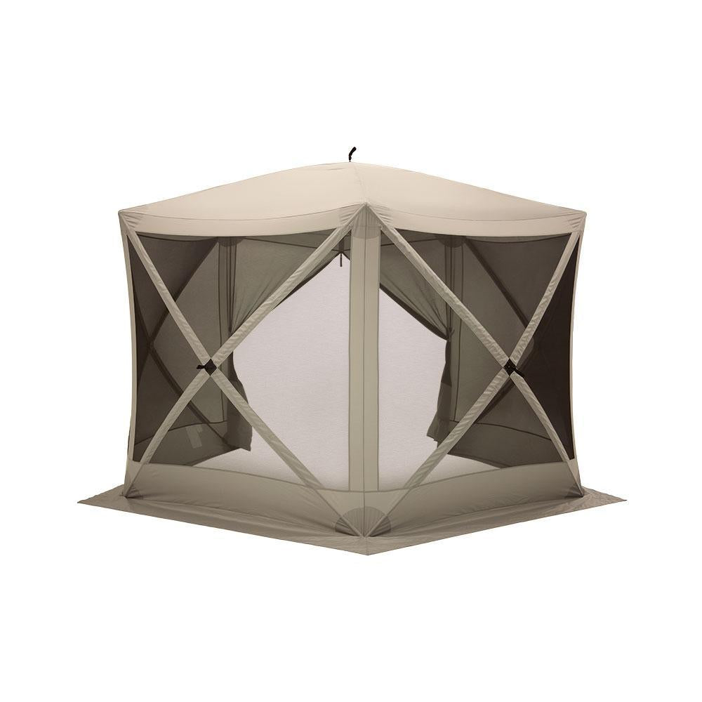 115 in. x 106 in. x 85 in. 5-Sided Tan UV and Water Resistant Roof Polyester and Mesh Portable Modern Gazebo