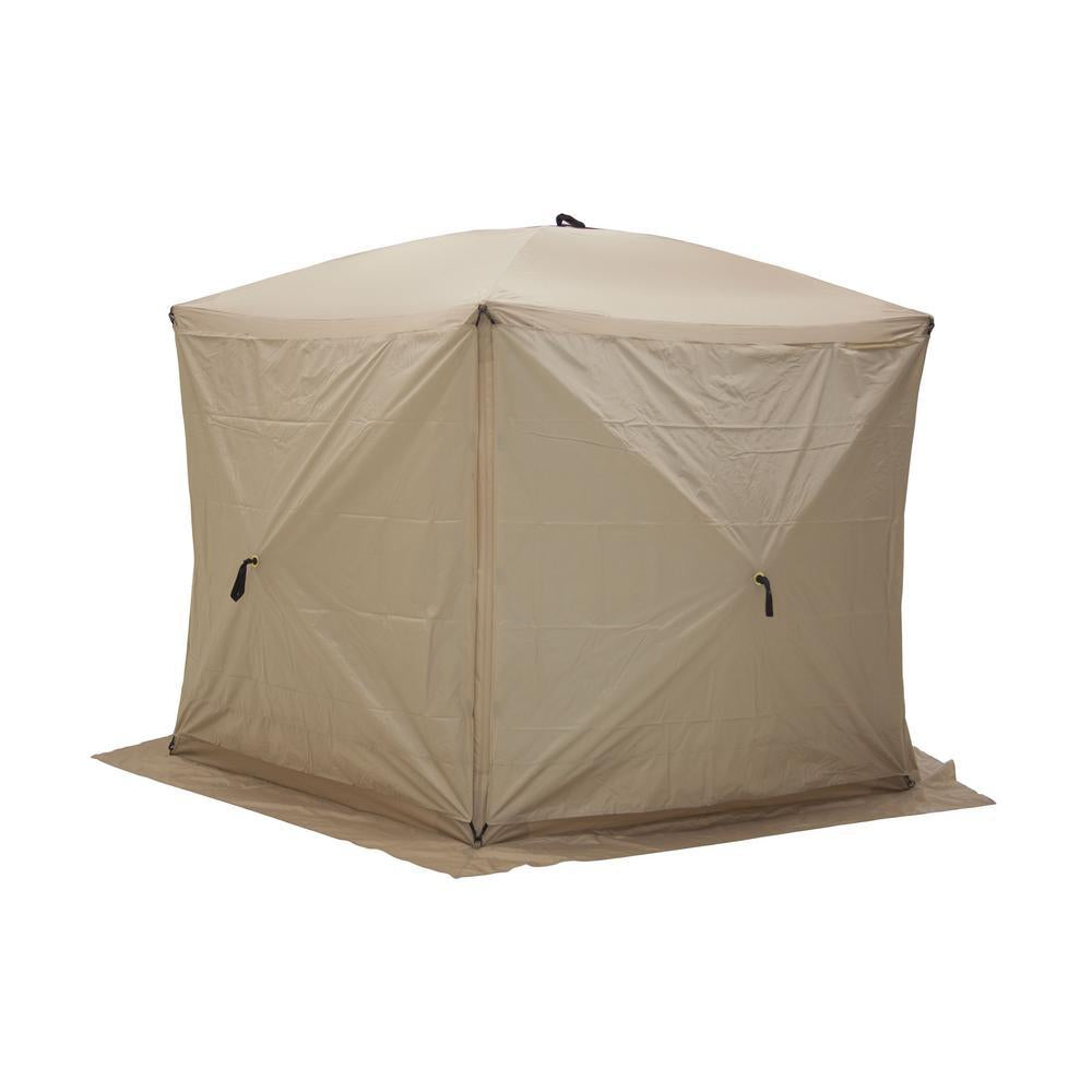 115 in. x 106 in. x 85 in. 5-Sided Tan UV and Water Resistant Roof Polyester and Mesh Portable Modern Gazebo