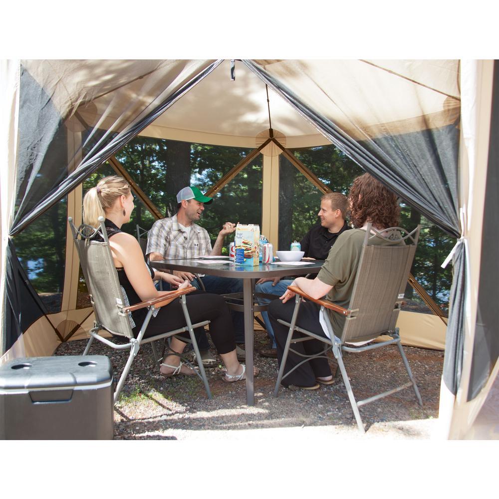 115 in. x 106 in. x 85 in. 5-Sided Tan UV and Water Resistant Roof Polyester and Mesh Portable Modern Gazebo