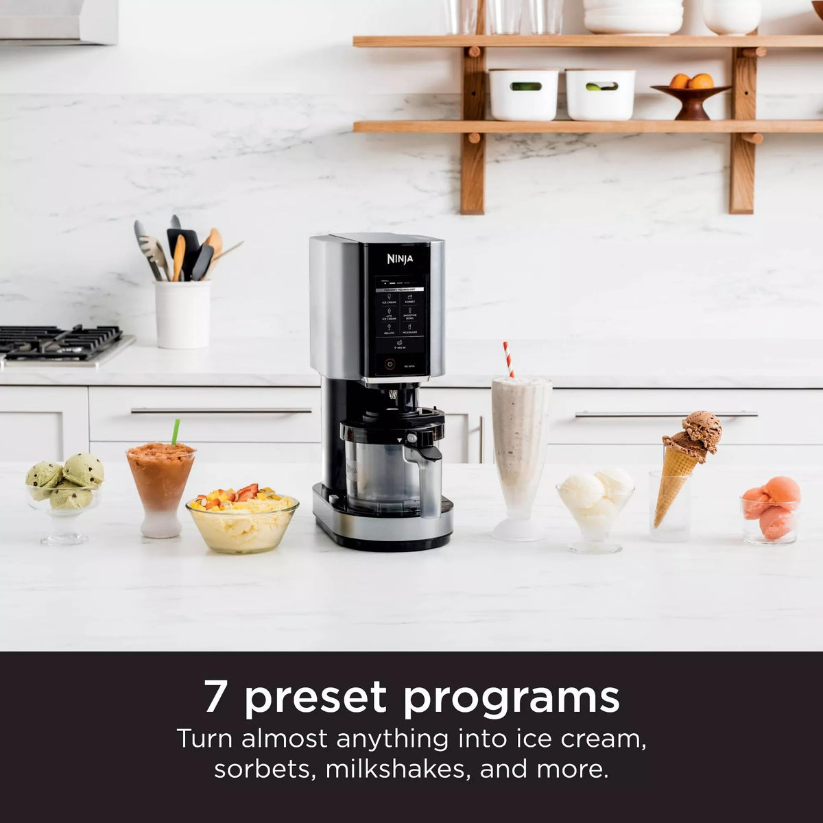 Shark NC301 CREAMi 7-In-1 Ice Cream Maker with 7 Custom Frozen Treat Modes and Easy 3-Step Treat Preparation, Cloud Silver (Renewed)