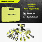 Power Drill Set, 180Pcs Home Hand Tool Kit with 8V Drill, Portable Tool box Kit with Screwdriver, Plier, Wrench, Socket, Harmer, Household Cordless Drill Set for Men Women Home