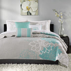Gracie Mills MP13-2645 Lola 6 Piece Quilted Coverlet Set, King/California King, Aqua