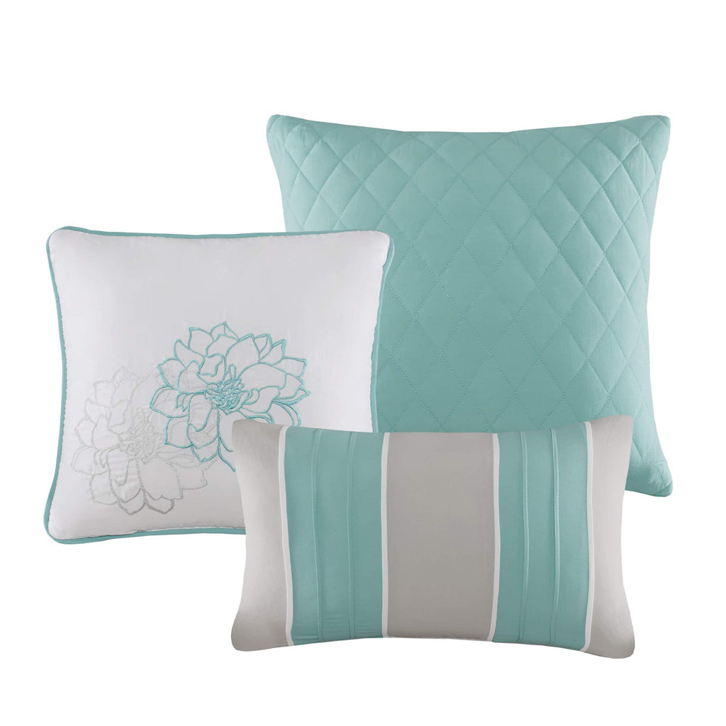 Gracie Mills MP13-2645 Lola 6 Piece Quilted Coverlet Set, King/California King, Aqua