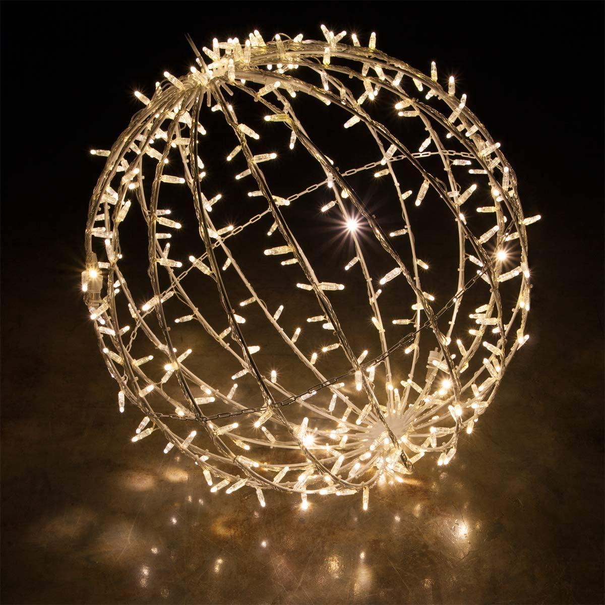 Commercial LED LarLight Ball Christmas Light LED Sphere Outdoor Christmas Light Decoration, Fold-Flat Metal Frame (37", White Frame/Warm White Lights)