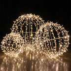 Commercial LED LarLight Ball Christmas Light LED Sphere Outdoor Christmas Light Decoration, Fold-Flat Metal Frame (37", White Frame/Warm White Lights)