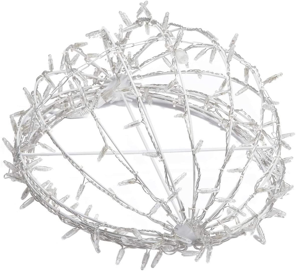 Commercial LED LarLight Ball Christmas Light LED Sphere Outdoor Christmas Light Decoration, Fold-Flat Metal Frame (37", White Frame/Warm White Lights)