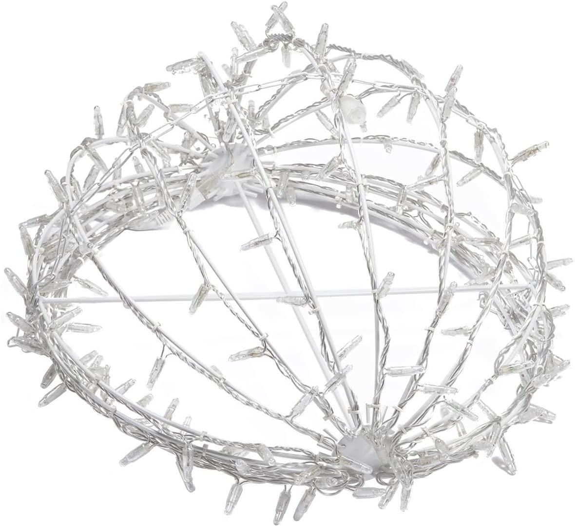 Commercial LED LarLight Ball Christmas Light LED Sphere Outdoor Christmas Light Decoration, Fold-Flat Metal Frame (37", White Frame/Warm White Lights)