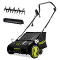 15-Inch Electric Powered Lawn Dethatcher with Scarifier Blade Reel and Collection Bag - 13-Amp Corded Yard Power Rake Tool Machine for Grass Thatch Removal, AJ805E