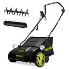 15-Inch Electric Powered Lawn Dethatcher with Scarifier Blade Reel and Collection Bag - 13-Amp Corded Yard Power Rake Tool Machine for Grass Thatch Removal, AJ805E