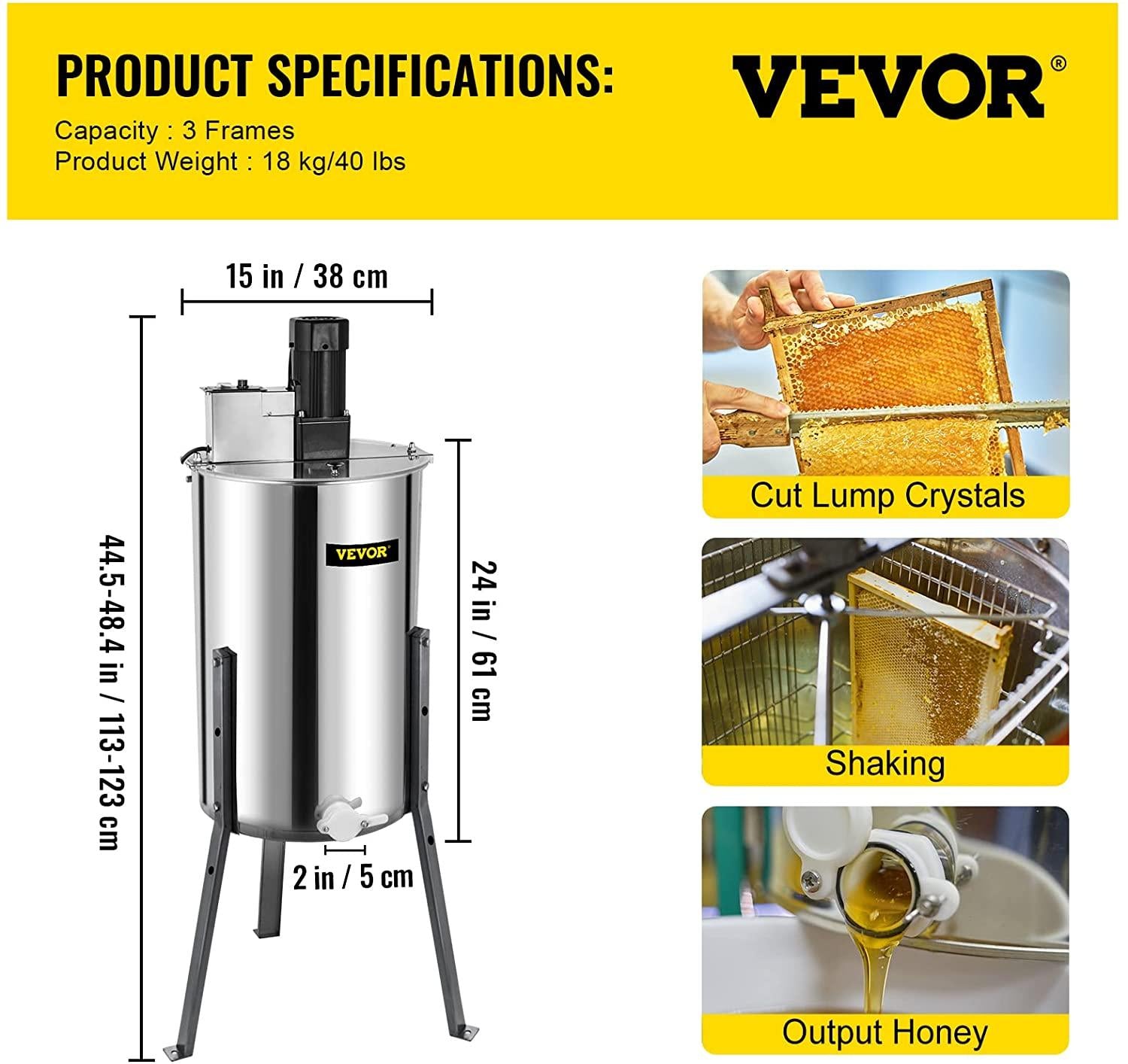 bestequip electric honey extractor separator 3 frame bee extractor stainless steel honeycomb spinner crank. beekeeping extraction apiary centrifuge equipment
